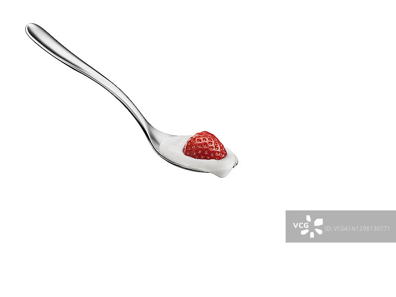 勺子上的草莓和酸奶图片素材