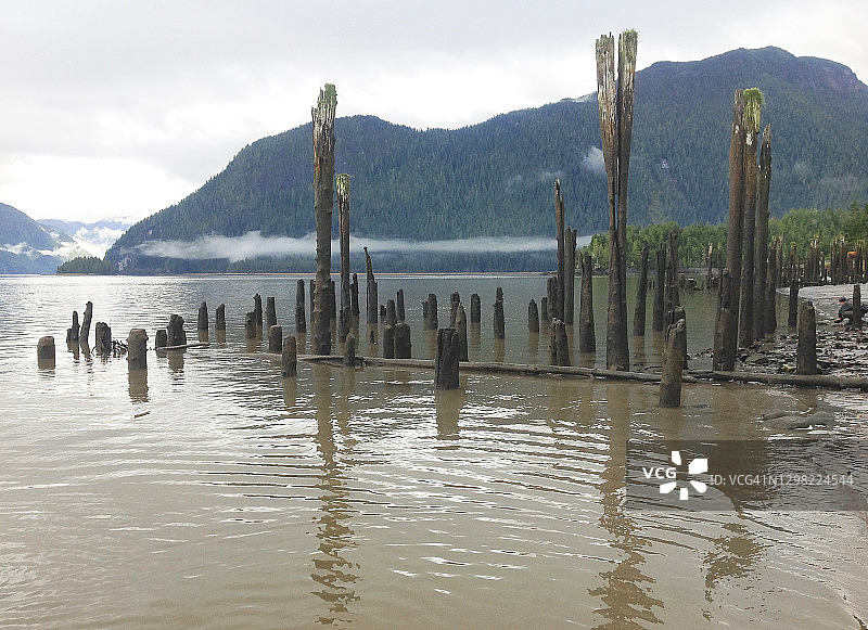 废弃罐头厂的旧码头遗迹图片素材