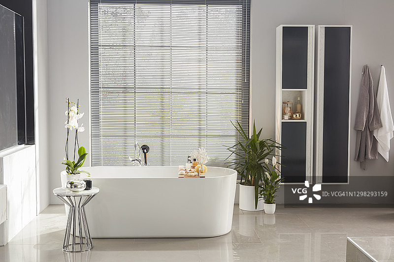 现代浴室中的白色浴缸图片素材