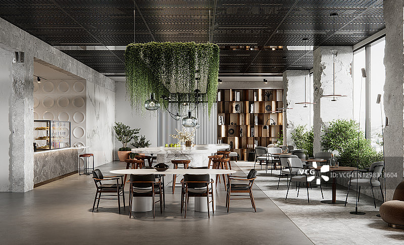 现代办公室自助餐厅3D渲染图片素材