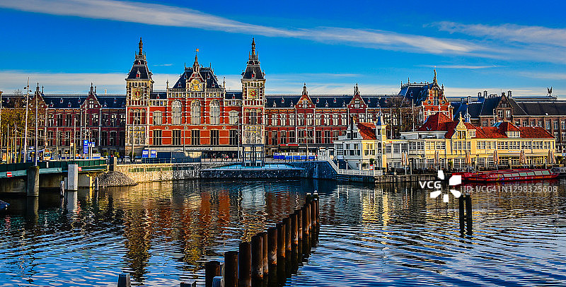 阿姆斯特丹中央火车站成排的自行车图片素材