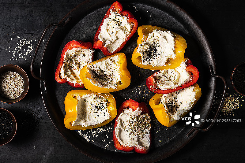 甜椒和奶油奶酪，受欢迎的零食图片素材