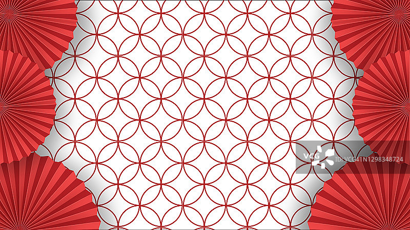 红色中式折扇与抽象纹理背景，喜庆中国新年图片素材