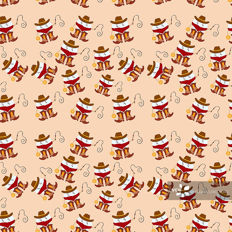 牙仙牛仔无缝图案卡通矢量插画图片素材