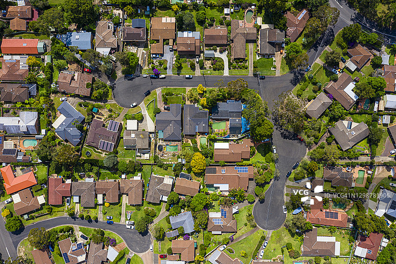 悉尼郊区鸟瞰视角屋顶图片素材