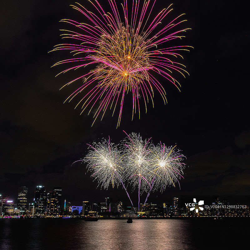 珀斯天鹅河上空的多彩烟花图片素材
