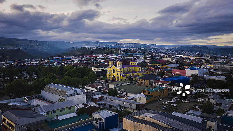 智利奇洛埃卡斯特罗圣方济各教堂航拍图片素材