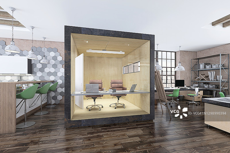 现代大型办公空间带隔间图片素材