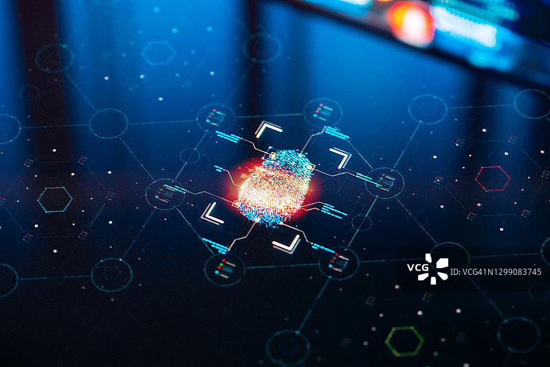 Touch ID认证按钮：数字安全概念图片素材