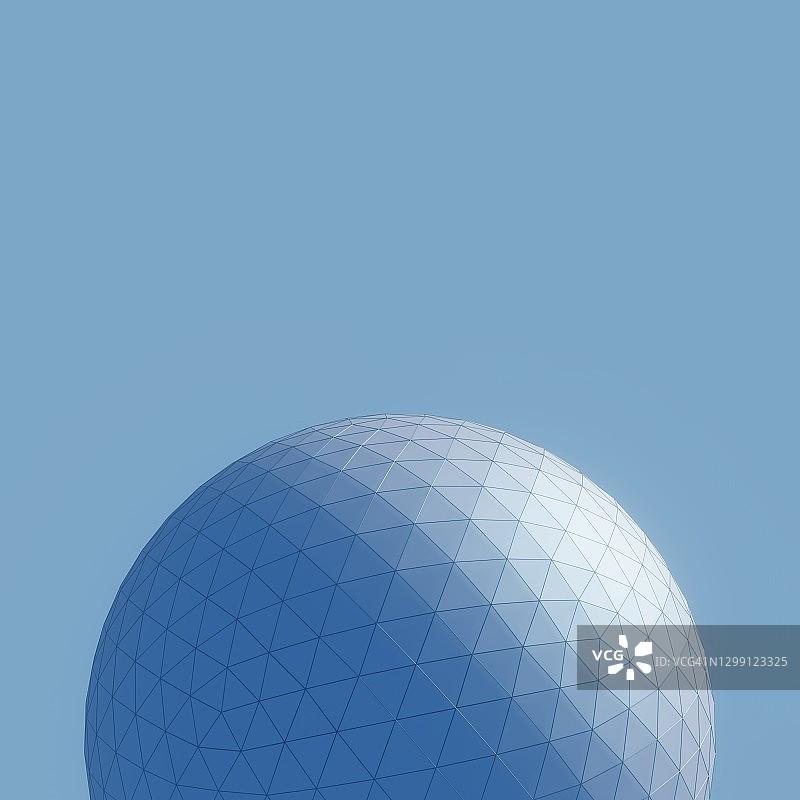 从下往上看蓝色背景上的大型测地线穹顶3D模型图片素材