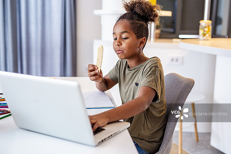 小女孩通过视频通话上网课图片素材