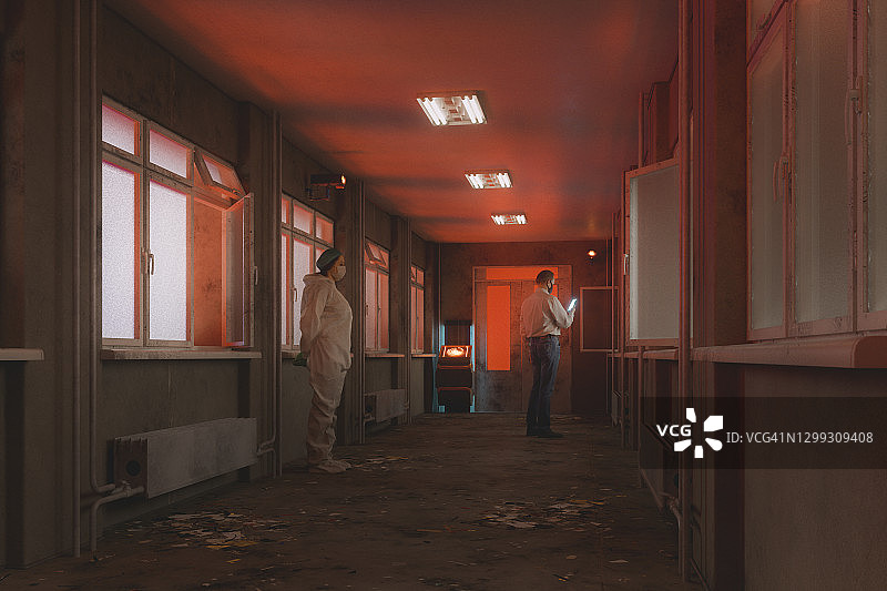 有人的脏乱未来主义建筑走廊图片素材