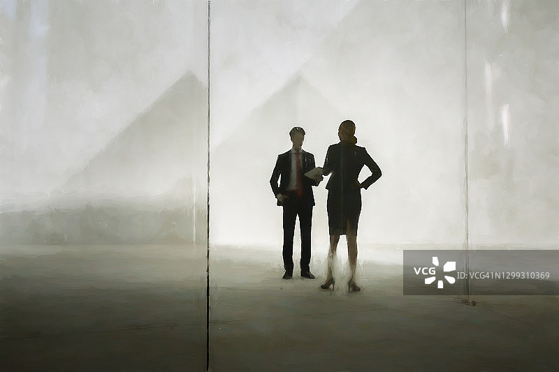 办公室玻璃后的抽象Grunge商务人士图片素材