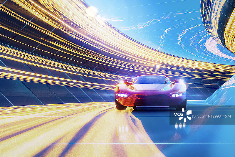 跑车在道路上高速行驶图片素材