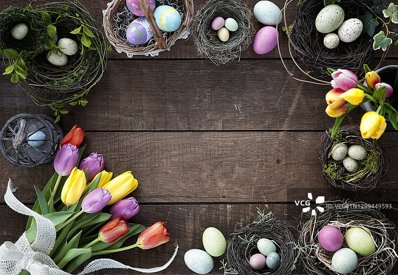 复活节郁金香花环乡村背景图片素材