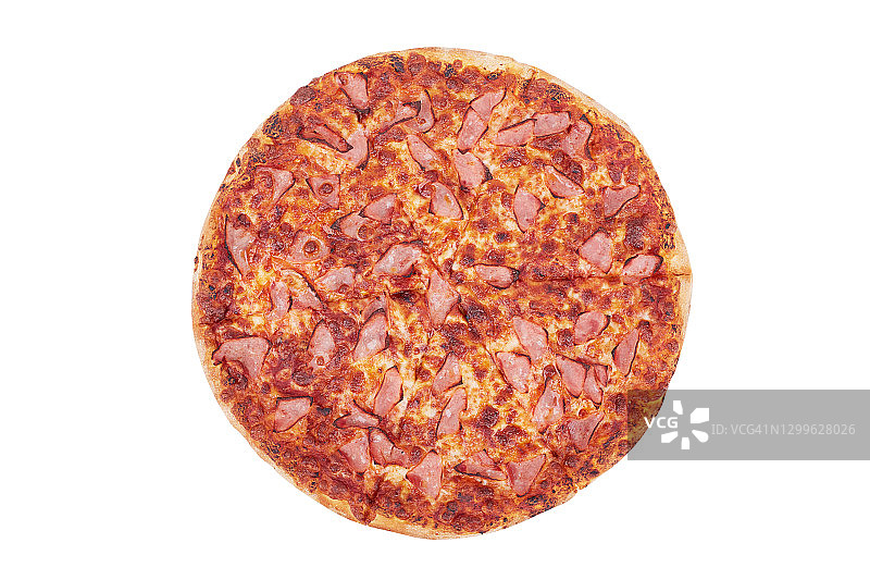 白色背景上的火腿披萨图片素材