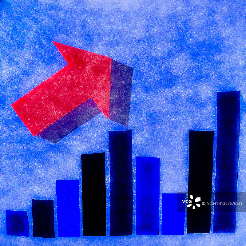抽象条形图和红色箭头图片素材