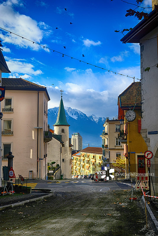 瑞士日内瓦湖的日落图片素材