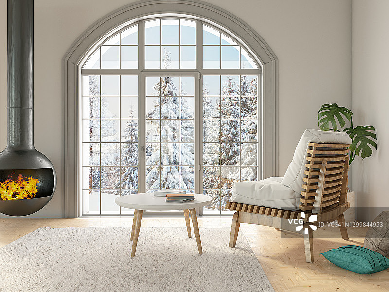 冬季概念 - 扶手椅与壁炉图片素材