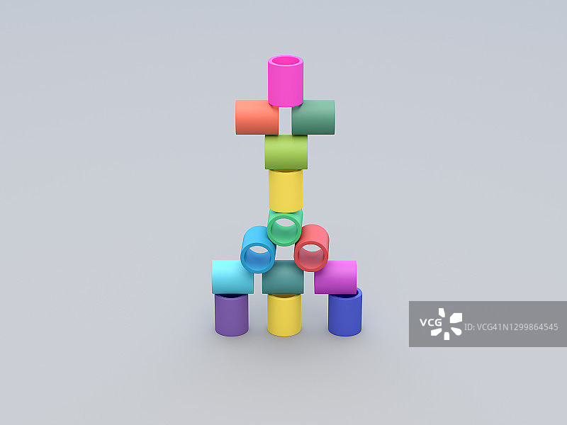 方块消除游戏，带管子的彩色方块塔图片素材