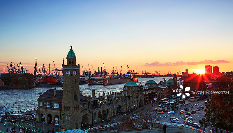 汉堡天际线日落景色图片素材