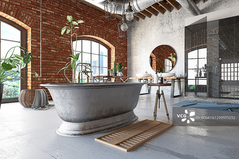 工业风阁楼浴室图片素材