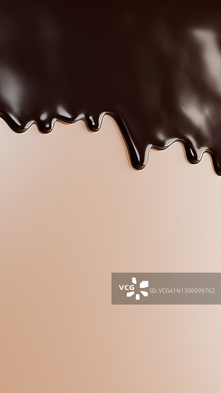 米色背景上流淌的光泽棕色滴图片素材