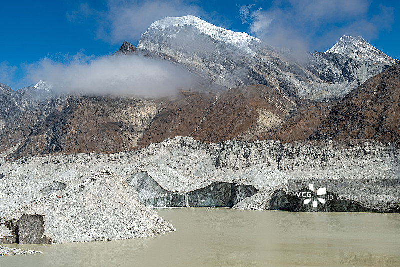 喜马拉雅山脉最长冰川：恩戈尊巴冰川融化景象图片素材