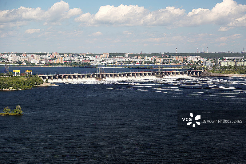 俄罗斯伏尔加河及列宁水电站全景图片素材