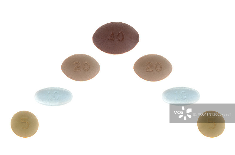 他汀类药物药丸，剂量从5毫克增加到40毫克图片素材