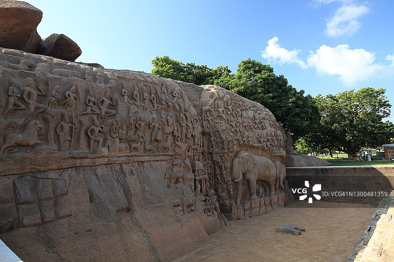 马哈巴利普兰的阿朱那苦修，泰米尔纳德邦，印度图片素材