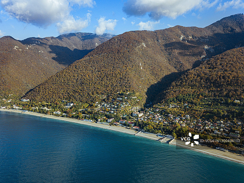 格鲁吉亚阿布哈兹加格拉黑海海岸线鸟瞰图图片素材