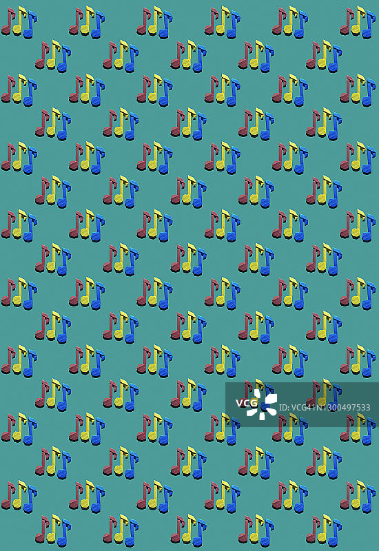 绿色背景上的红、蓝、黄色折纸图案图片素材