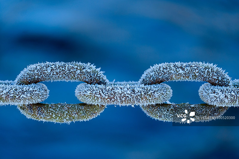 冬季结霜的链条特写图片素材