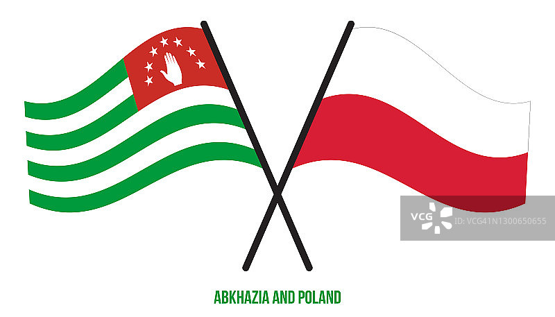 阿布哈兹和波兰国旗交叉飘扬的扁平风格。官方比例。正确的颜色图片素材