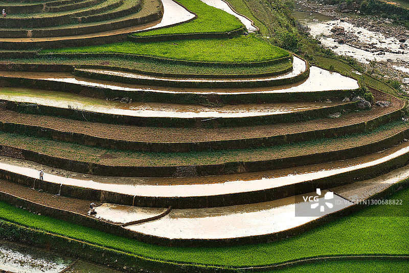 越南北部木江界梯田雨季日落风光图片素材