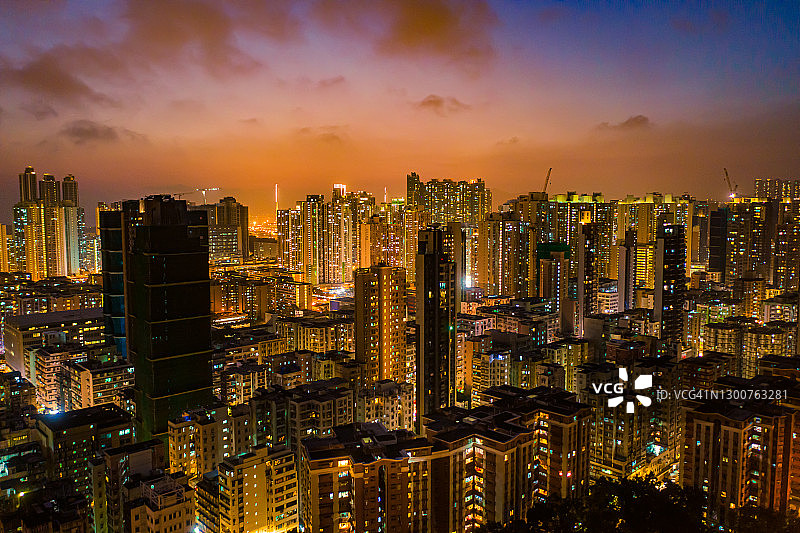 中国香港九龙城区的无人机航拍图片素材