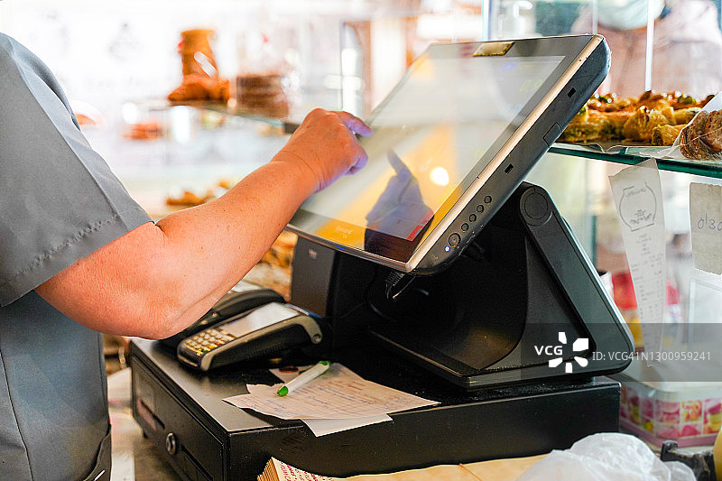 本地面包店和糕点店收银终端图片素材