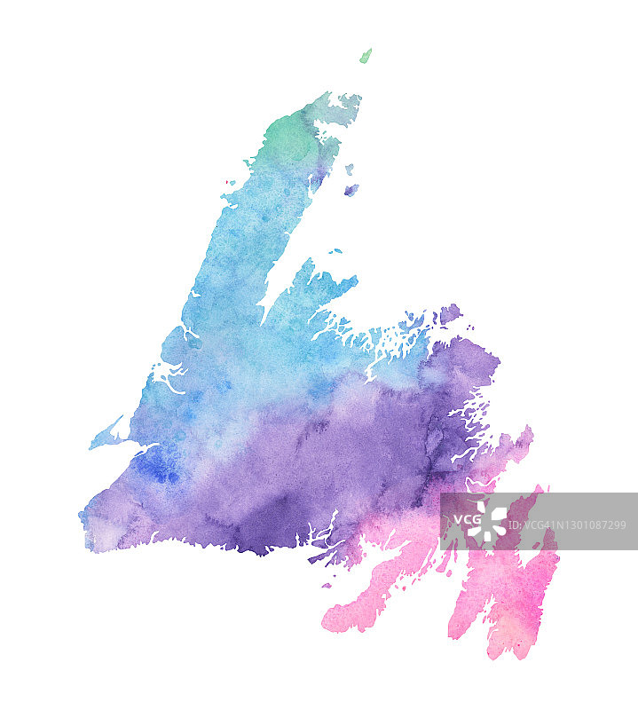 纽芬兰彩色水彩地图插画图片素材