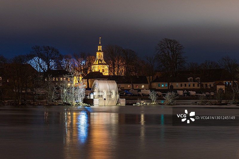 挪威腓特烈斯塔德夜景图片素材