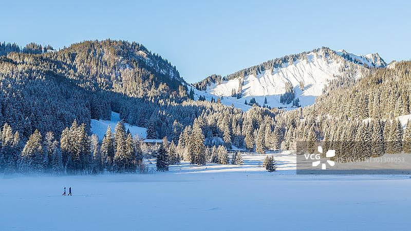 德国巴伐利亚冬季冰封施皮青湖图片素材