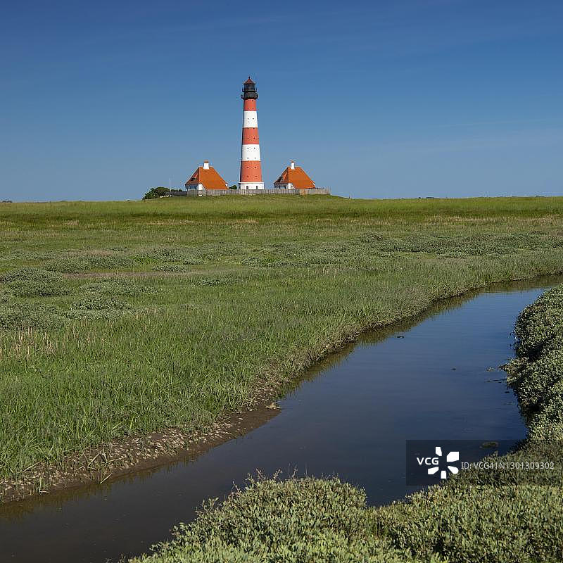 德国石勒苏益格-荷尔斯泰因州韦斯特海弗灯塔图片素材