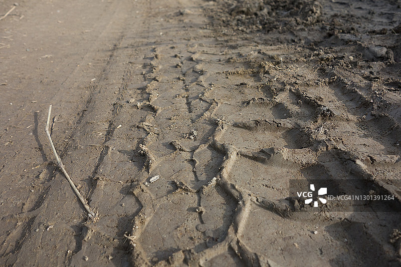 泥路上的越野轮胎痕迹图片素材
