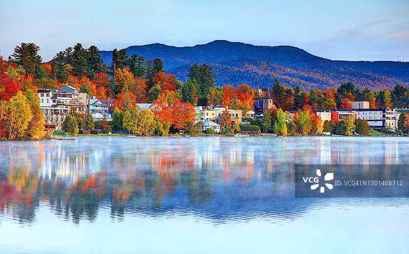 纽约普莱西德湖之秋图片素材