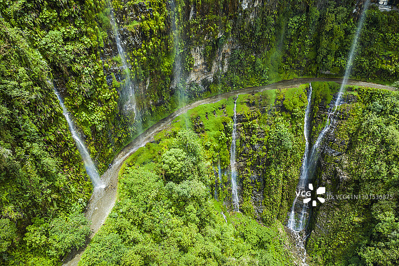 玻利维亚北部永加斯死亡之路鸟瞰图片素材