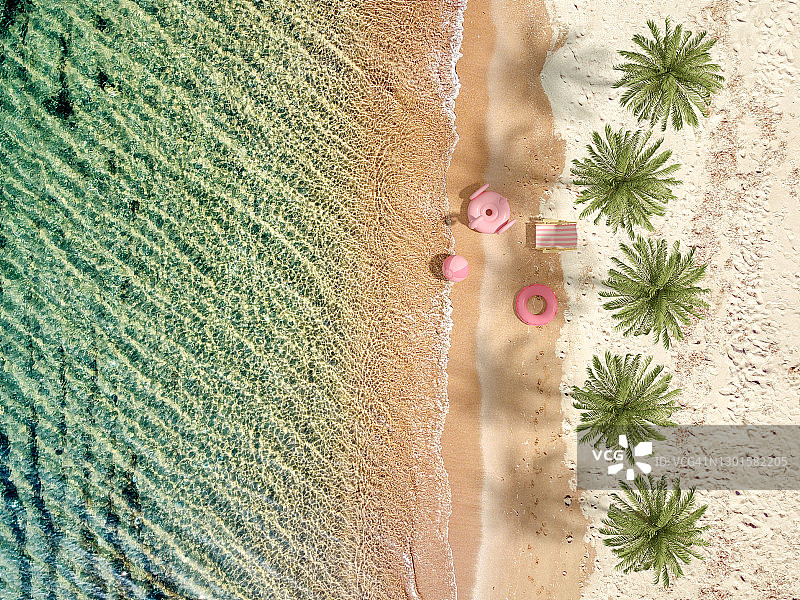 清澈碧绿的海滩鸟瞰，夏季假日旅行背景图片素材