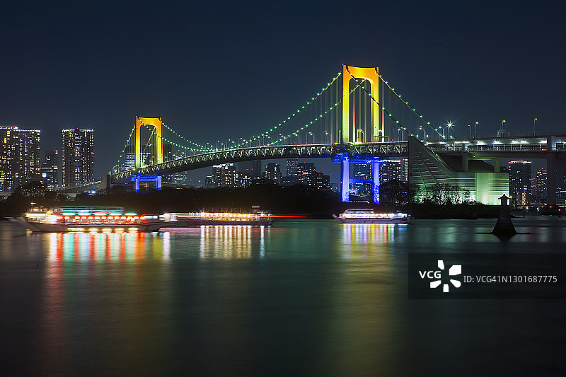 周六夜晚的东京彩虹桥灯光图片素材