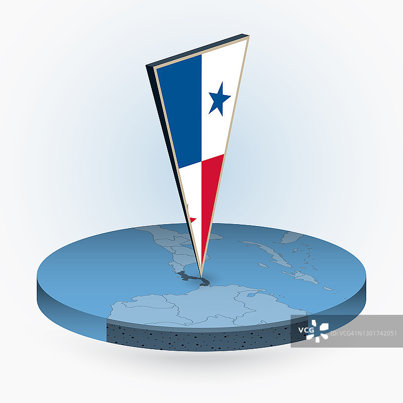 圆形2.5D风格巴拿马地图与三角形巴拿马3D国旗图片素材