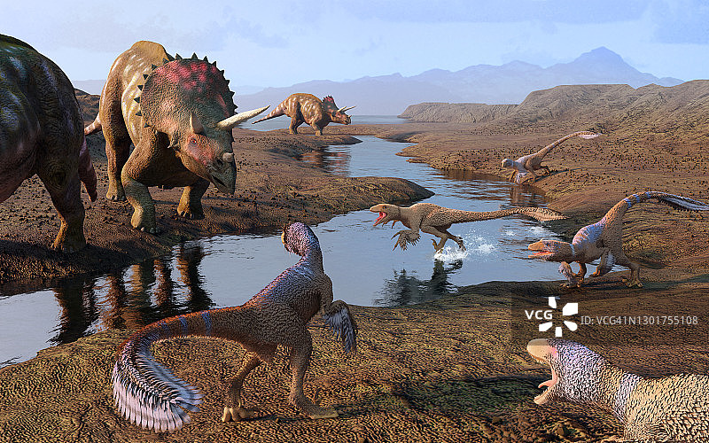 迪尼奥贝拉多尔和三角龙恐龙插图图片素材