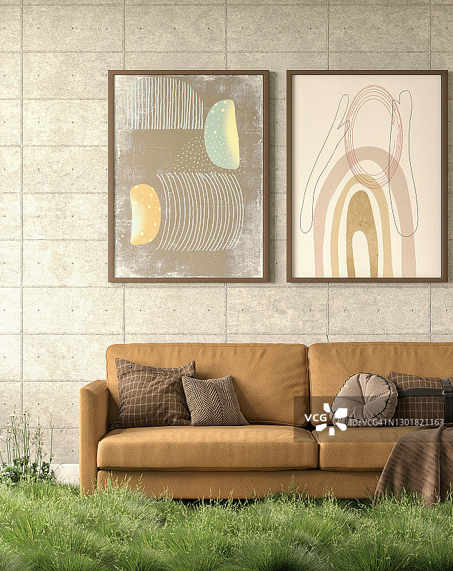 波西米亚风格的草坪客厅图片素材